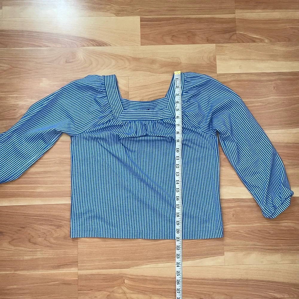 J. Crew Blue/White Striped Seersucker Square-Neck Top Size XS Coastal Beach Boho
